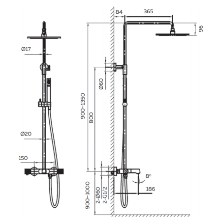 Душевая стойка AltroBagno Intento AltroBagnoIntento030424MW настенная цвет белый матовый