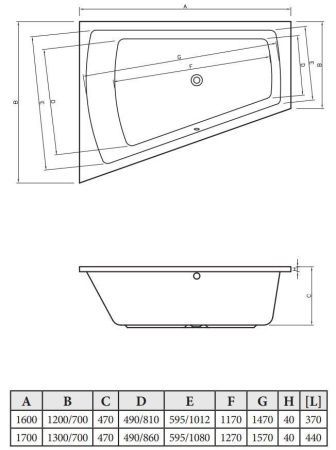 Ванна акриловая C-Bath CBA00502R 170х70 пристенная асимметричная