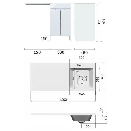 Тумба с раковиной Orange Sistema STD-120TUW+RAR 120х50 напольная цвет белый