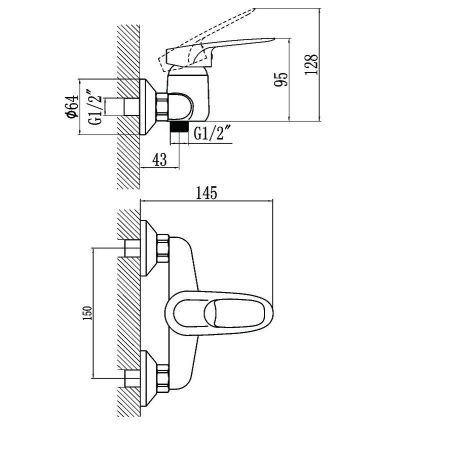 Смеситель для ванны и душа Fmark FM3004 настенный хром