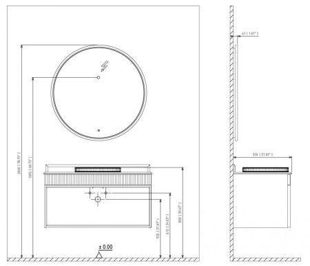 Тумба с раковиной Orka Molino 5004667 100х60 подвесная цвет черный