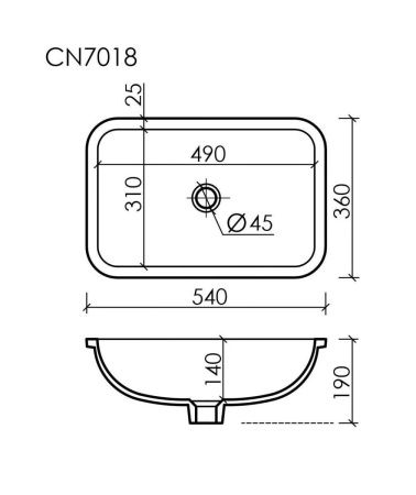 Раковина из сантехнического фарфора Ceramica Nova ELEMENT CN7018 50х40 встраиваемая цвет белый без отверстий под смеситель