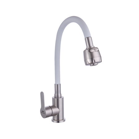 Смеситель для кухни Fashun A54101+N7346 на мойку белый/сатин