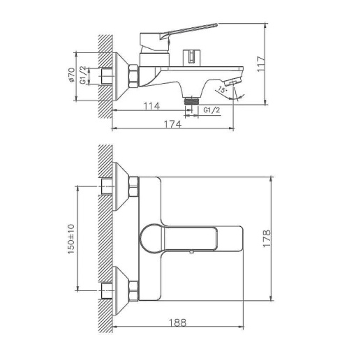 Cмеситель для ванны и душа Haiba HB60559 настенный хром - фото 2 Cмеситель для ванны и душа Haiba HB60559 настенный хром - фото 2