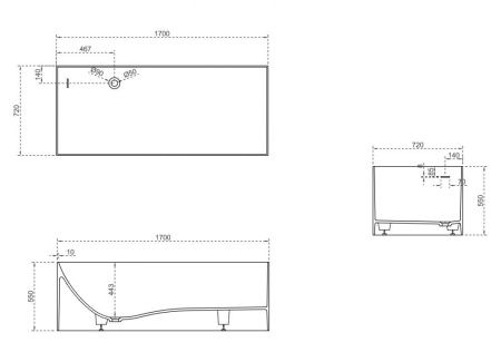 Ванна из искусственного камня Abber Stein AS9640-1.7 170х70 отдельностоящая прямоугольная с ножками