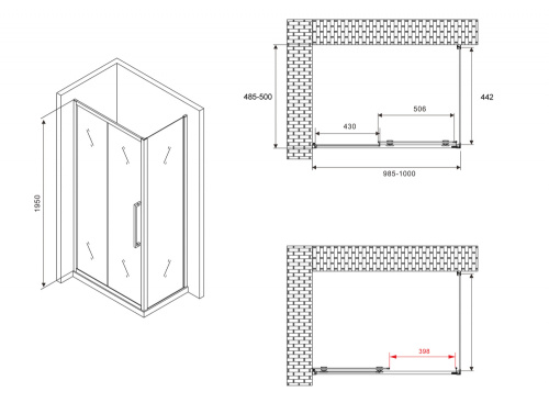 Душевой уголок Abber Schwarzer Diamant AG30100MH-S50M 50х100 стекло матовое профиль хром глянцевый без поддона - фото 5 Душевой уголок Abber Schwarzer Diamant AG30100MH-S50M 50х100 стекло матовое профиль хром глянцевый без поддона - фото 5