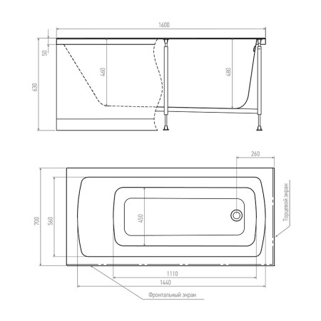 Ванна акриловая Timo RITTA RITTA1670-KT16-SPV1505-FP16H-TP70H 160х70 пристенная прямоугольная с каркасом