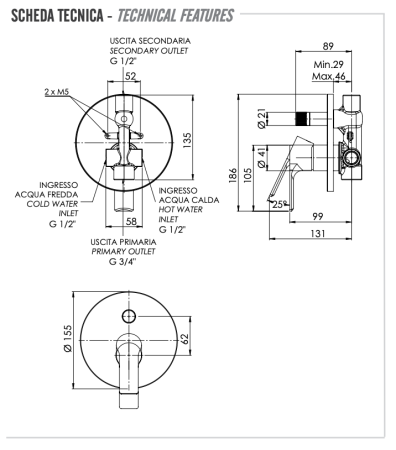 Смеситель для душа Remer Energy EY09H встраиваемый в стену хром