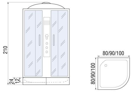 Душевая кабина River DUNAY 10000003137 80х80 четверть круга с крышей ориентация универсальная