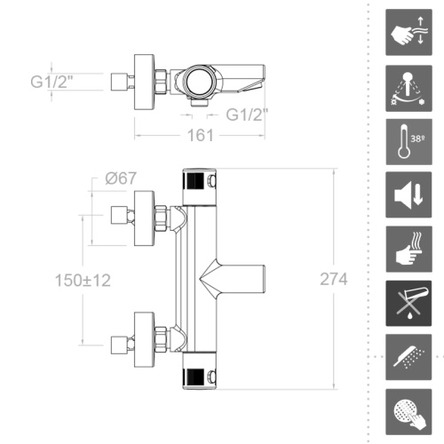 Смеситель для ванны Ramonsoler TERMOTECH 963901NL настенный хром - фото 2