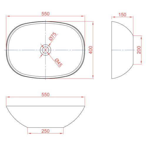 Раковина из искусственного камня MonteBianco Loreto Cinque 400 12023 55х40 накладная цвет белый матовый без отверстий под смеситель - фото 3