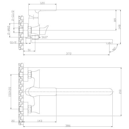 Смеситель для ванны Rossinka RS35 RS35-32PC настенный хром