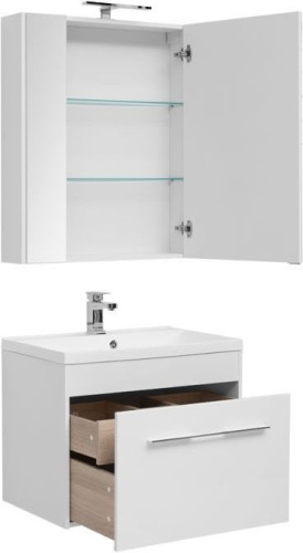 Комплект мебели: тумба с раковиной + зеркало-шкаф Aquanet Августа 00287682 75х48х140 подвесной - фото 2