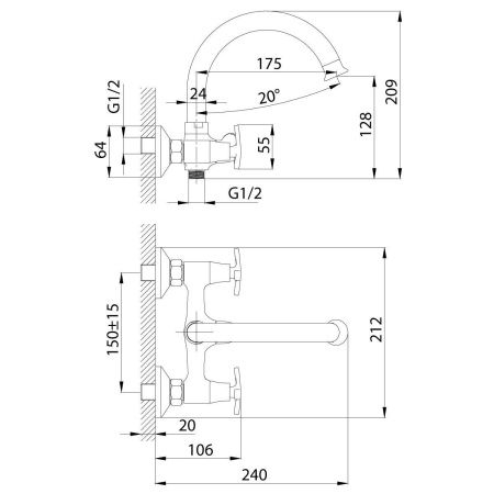 Смеситель для ванны Rossinka RS40 RS40-83 настенный хром