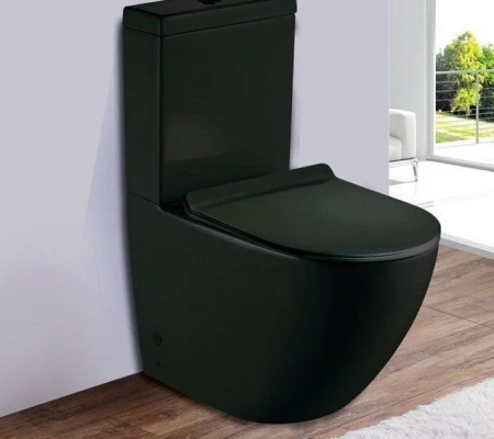 Унитаз напольный с бачком CeramaLux 2166-1MB черный матовый с сиденьем микролифт безободковый каскадный смыв