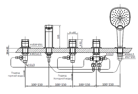Смеситель для ванны AltroBagno Lamberto AltroBagnoLamberto020101Cr встраиваемый в стену хром