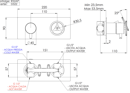 Смеситель для душа Remer Chrono CH92ZRP встраиваемый в стену медь