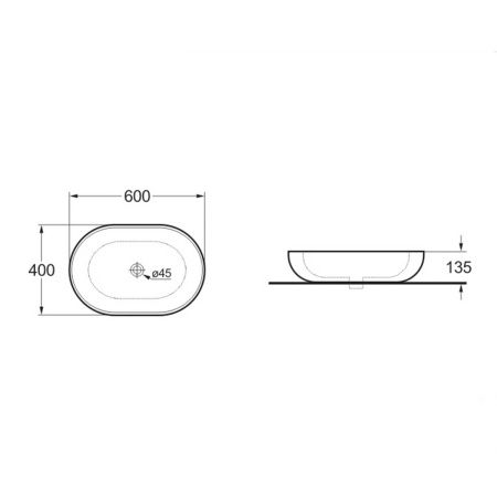 Раковина из сантехнического фарфора Vincea VBS-113 60х40 накладная цвет белый без отверстий под смеситель