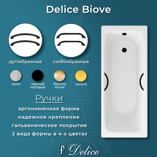 Ванна чугунная Delice Biove DLR220509RB 170х75 пристенная прямоугольная без ножек с ручками - фото 4