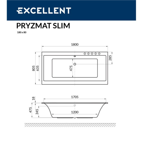Ванна гидромассажная Excellent PRYZMAT WAEX.PRY18S.NANO.GL 180х80 прямоугольная - фото 4
