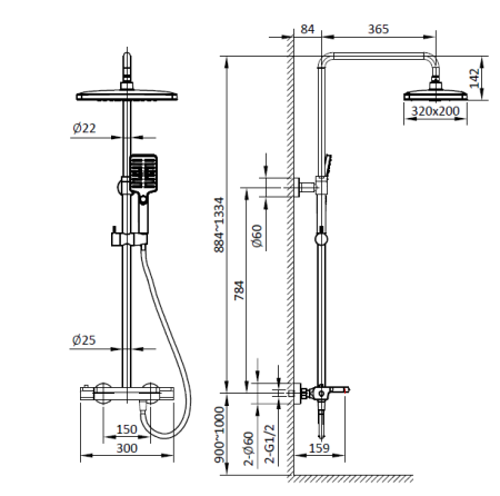Душевая стойка AltroBagno Lamberto AltroBagnoLamberto030418MB настенная цвет черный