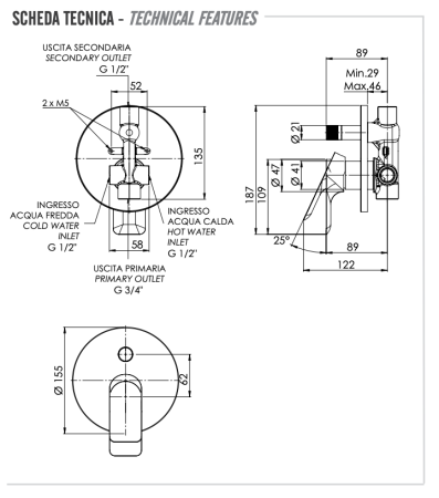 Смеситель для душа Remer Infinity I09HNO встраиваемый в стену черный