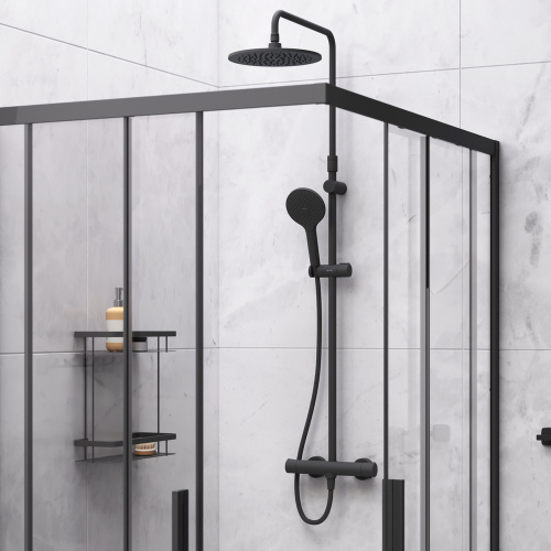 Комплект душевого уголка с душевой системой и аксессуарами Am.Pm Gem S WK93ES стекло прозрачное профиль черный матовый без поддона - фото 4