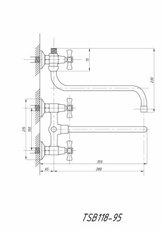 Cмеситель для ванны и душа TSARSBERG TSB-118-95 настенный хром