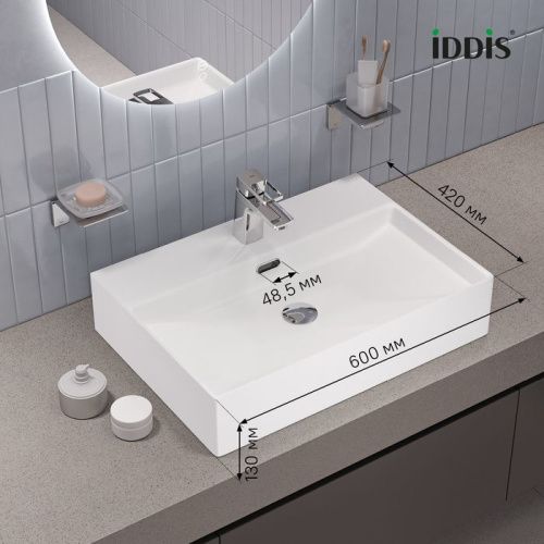 Раковина из сантехнического фарфора IDDIS Bild BILWS60i27 42х60 полувстраиваемая цвет белый 1 отверстие под смеситель - фото 3