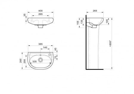 Раковина из сантехнического фарфора Santek Бриз 1WH110445 40х30 подвесная цвет белый 1 отверстие под смеситель