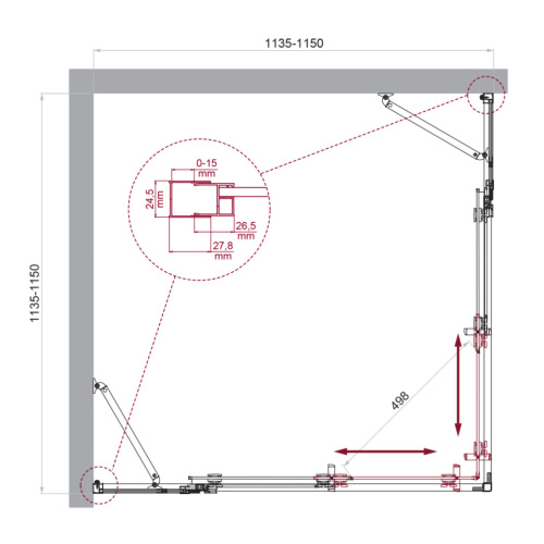 Душевой уголок BelBagno LUCE LUCE-A-22-90+25-C-Cr 115х115 стекло прозрачное профиль хром глянцевый без поддона - фото 2