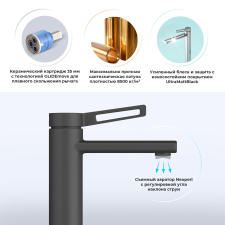 Смеситель Wellsee ONCE! and forever 182402000 на раковину/столешницу черный матовый