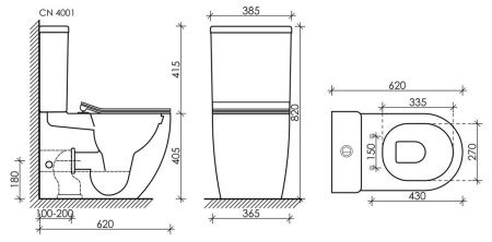 Унитаз напольный с бачком Ceramica Nova METROPOL CN4001 белый с сиденьем микролифт безободковый душевой смыв
