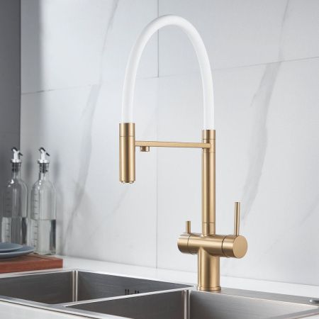 Смеситель для кухни Shevanik S178G на мойку золото/бежевый