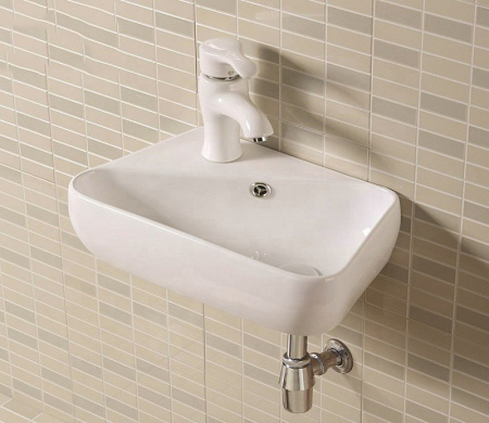 Раковина из санфаянса CeramaLux 9275R 45х28 подвесная цвет белый 1 отверстие под смеситель