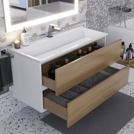 Тумба под раковину Uperwood Barsa 293020533 100х50 подвесная цвет коричневый/белый