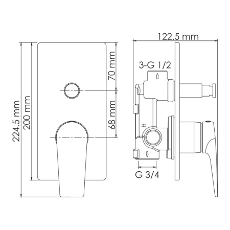 Смеситель для ванны и душа WasserKRAFT Glan 6600 6661 встраиваемый черный без термостата