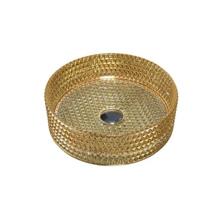 Раковина стеклянная Vincea VBS-5GL05 40х40 накладная цвет золото без отверстий под смеситель