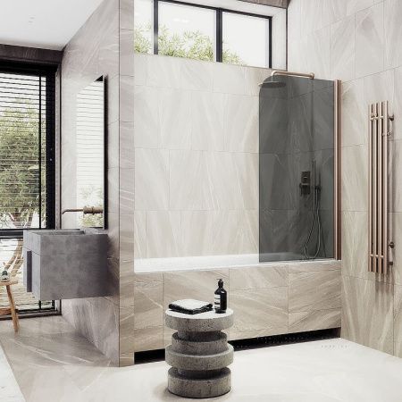 Душевая шторка на ванну Maybah Glass MGV-623-2 80х140 стекло тонированное профиль бронза ориентация универсальная