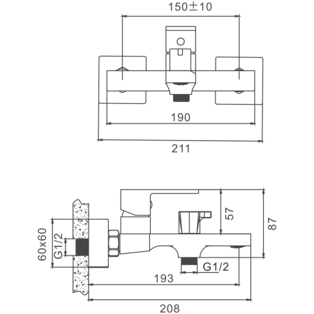 Смеситель для ванны и душа BELZ B60613 настенный хром