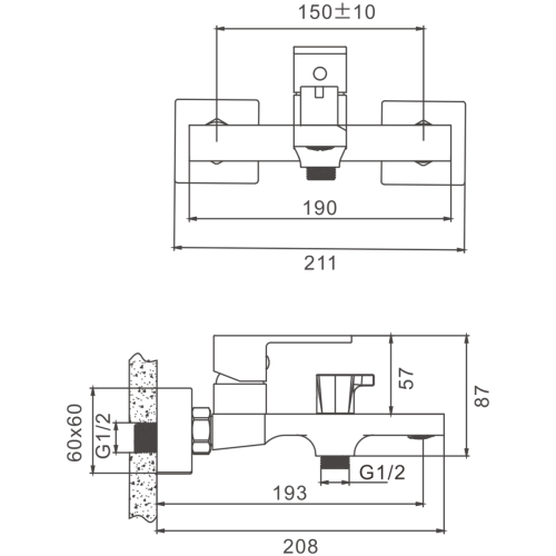 Смеситель для ванны и душа BELZ B60613-3 настенный сталь - фото 2