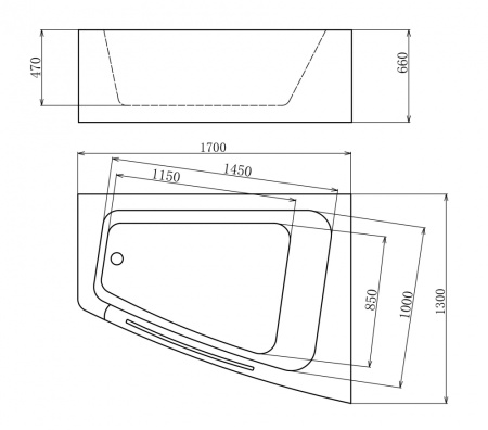 Ванна акриловая гидромассажная Gemy G9056 K R 170х130 пристенная асимметричная с каркасом