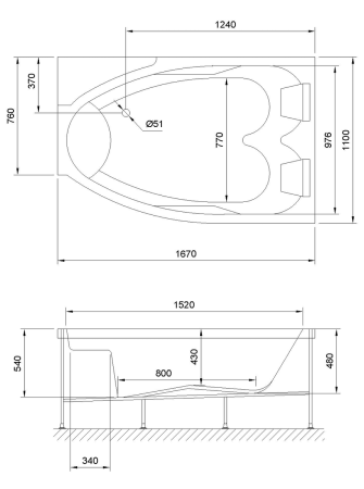 Ванна акриловая Royal Bath SHAKESPEARE RB652100K-R 170х110 пристенная асимметричная с каркасом