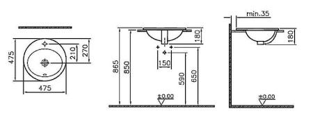 Раковина из сантехнического фарфора Vitra S20 5467B003-0001 50х50 накладная цвет белый 1 отверстие под смеситель