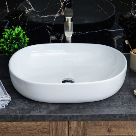 Раковина из сантехнического фарфора Melana 5006-805 60х40 накладная цвет белый без отверстий под смеситель