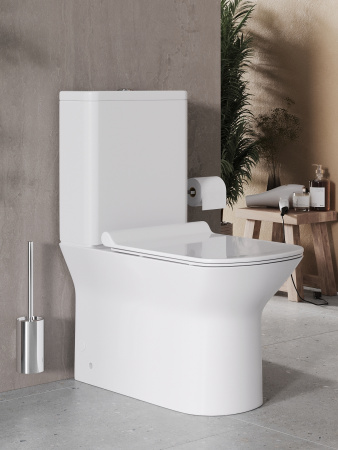 Унитаз напольный с бачком Agger AT02000 белый с сиденьем микролифт безободковый душевой смыв