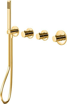 Смеситель для ванны с душем Paffoni Modular Box MDE000HGSP настенный золото с термостатом