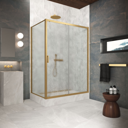Душевой уголок Vegas-Glass ZP+ZPV Protec ZP+ZPV Protec 165*80 03 02 165х80 стекло рифленое профиль золото матовое