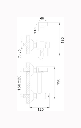 Смеситель с гигиеническим душем D-Lin H180203 настенный сатин