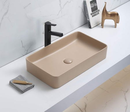 Раковина из санфаянса CeramaLux 78189MC-1 61х35 накладная цвет капучино матовый